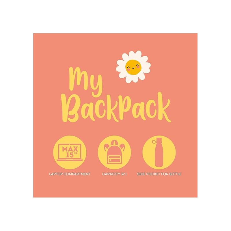 Legami - Zaino Viaggio Scuola 32 L, My Backpack, Foderato E Imbottito, 35 X 45 X 20 Cm - Daisy