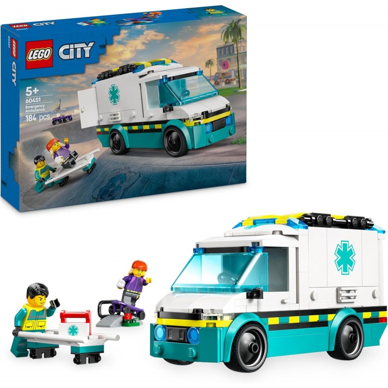 LEGO City Ambulanza di Emergenza Giocattolo con 2 Minifigure - Giochi Educativi per Bambini e Bambine da 5 Anni in su - Idee Regalo per l'Apprendimento per Compleanni e Feste - 60451