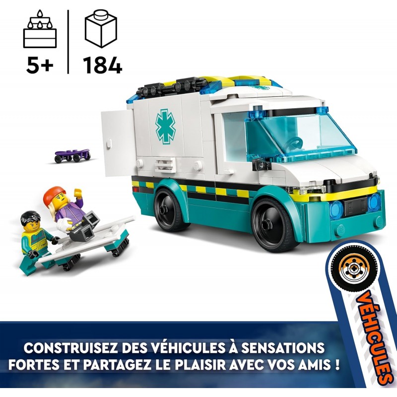 LEGO City Ambulanza di Emergenza Giocattolo con 2 Minifigure - Giochi Educativi per Bambini e Bambine da 5 Anni in su - Idee Regalo per l'Apprendimento per Compleanni e Feste - 60451