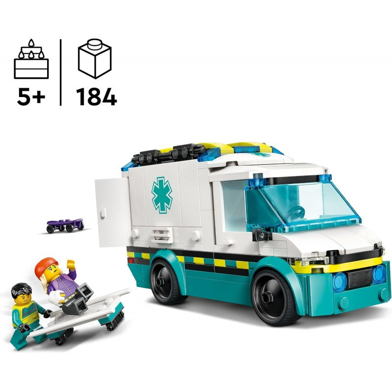 LEGO City Ambulanza di Emergenza Giocattolo con 2 Minifigure - Giochi Educativi per Bambini e Bambine da 5 Anni in su - Idee Regalo per l'Apprendimento per Compleanni e Feste - 60451