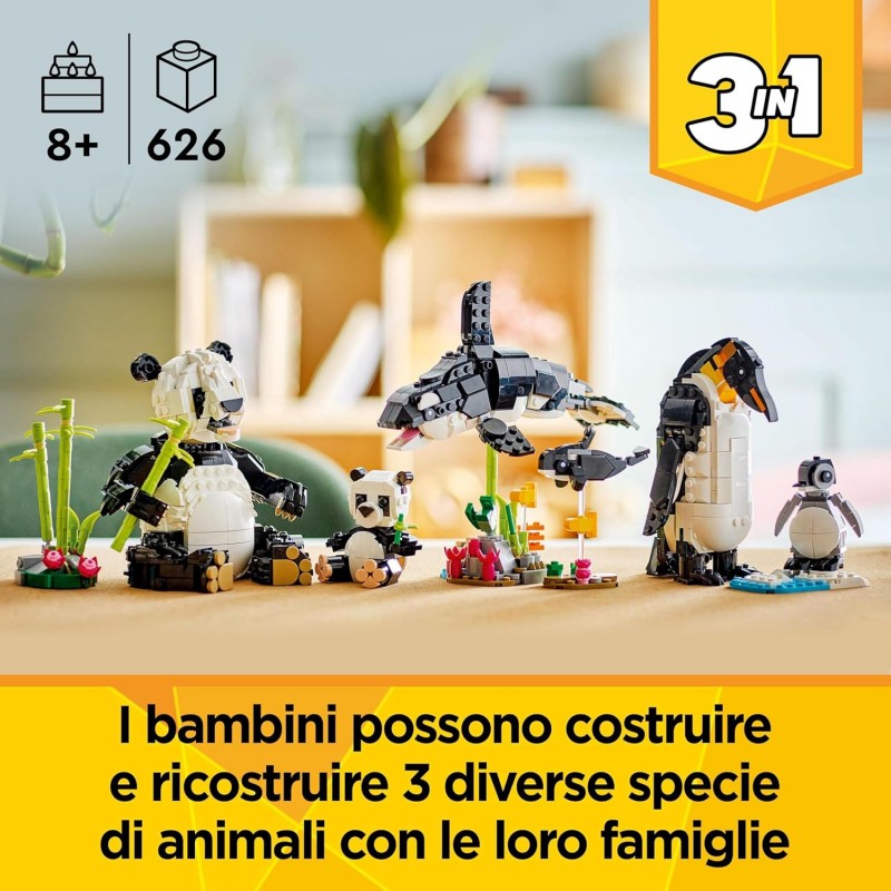 Lego Creator 3 In 1 Animali Selvatici: Famiglia Di Panda - Si Trasforma In Pinguino E Orca