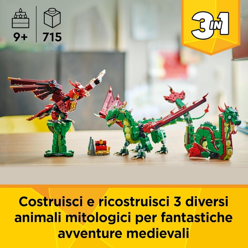 Lego Creator 3 In 1 Drago Medievale Giocattolo 31161