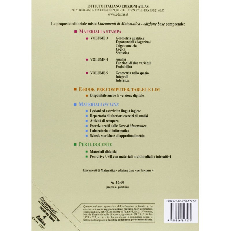Lineamenti Di Matematica Edizione Base Per La Classe 4