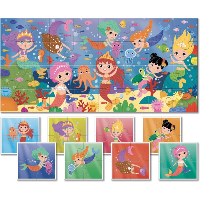 Ludattica - Baby Puzzle Sirene - Puzzle 32 Pezzi - Dimensione 67 X 32 Cm - Made In Italy