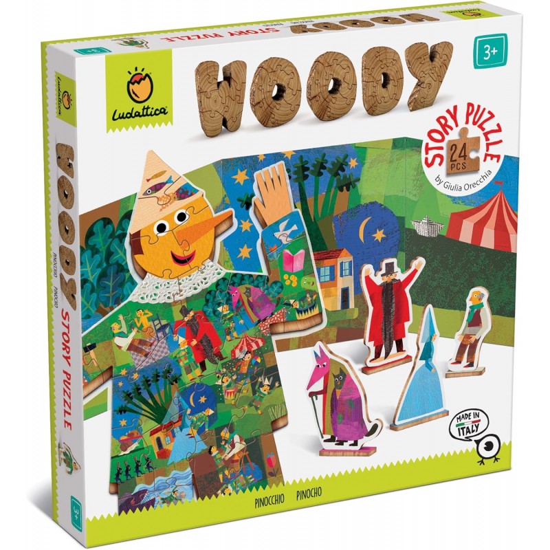 Ludattica - Woody Story Puzzle - Pinocchio | Puzzle In Legno Bambini 3+ Anni Di 24 Pezzi