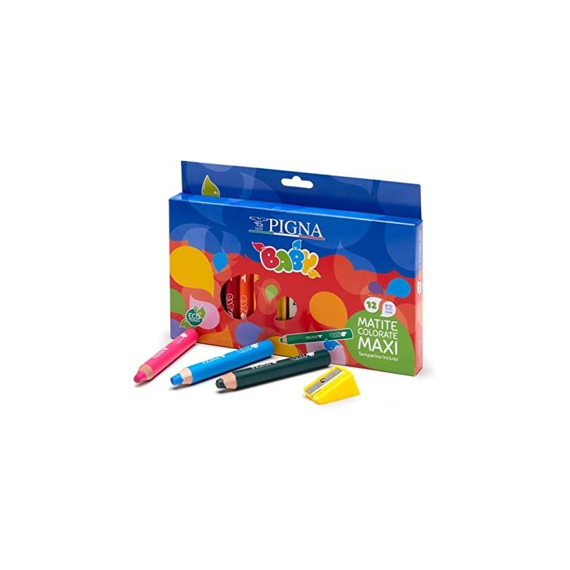 Matite Colorate Maxi Pigna Baby Da 12 + Temperino Incluso