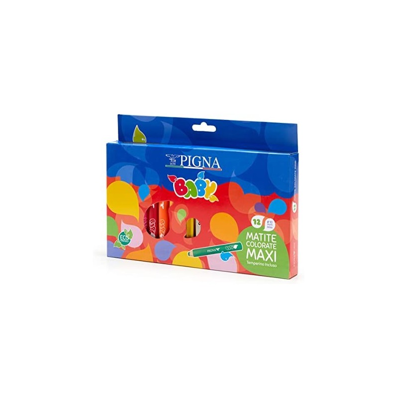 Matite Colorate Maxi Pigna Baby Da 12 + Temperino Incluso