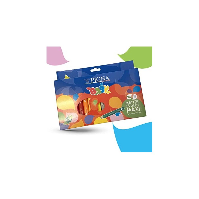 Matite Colorate Maxi Pigna Baby Da 12 + Temperino Incluso
