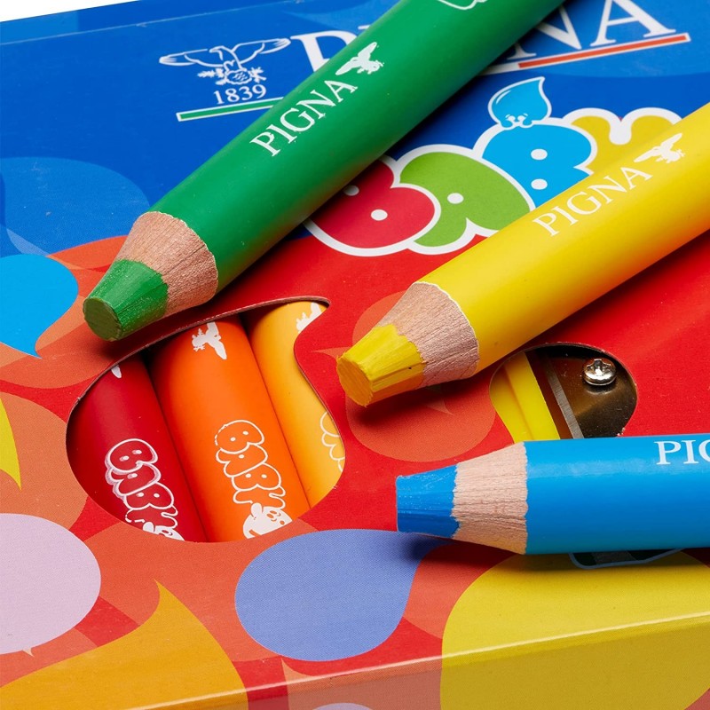 Matite Colorate Maxi Pigna Baby Da 6 + Temperino Incluso