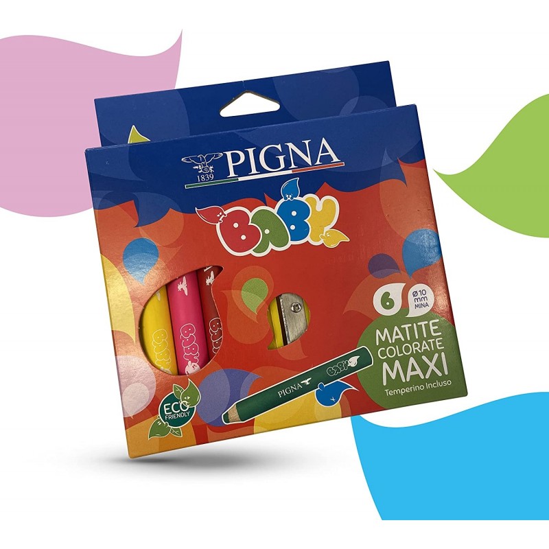 Matite Colorate Maxi Pigna Baby Da 6 + Temperino Incluso