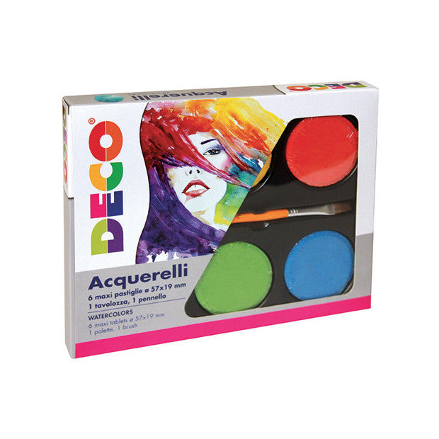 Acquerelli Maxi 6 Pastiglioni con Pennello – Tavolozza 15 x 22 cm