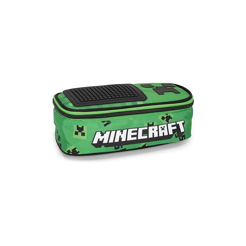 Minecraft - Astuccio Scuola Ovale Minecraft, Con Divisorio Interno Con Passanti Elastici, 22x7hx9,5 Cm, Verde
