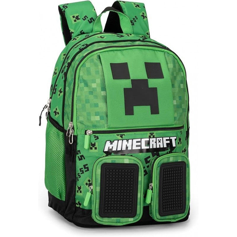 Minecraft - Zaino Scuola, Spallacci Regolabili E Imbottiti, 32x43hx23cm, Verde