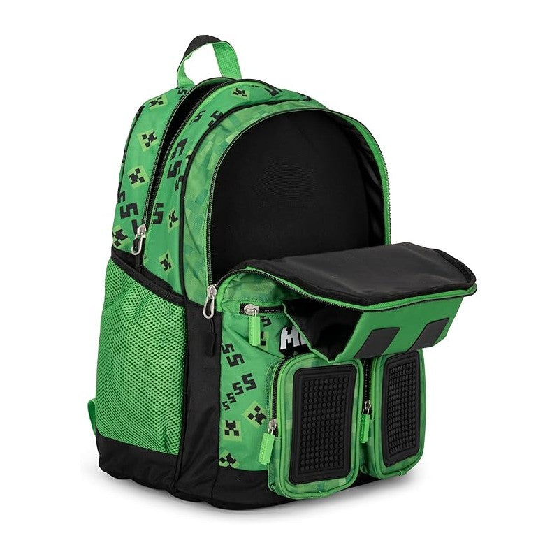 Minecraft - Zaino Scuola, Spallacci Regolabili E Imbottiti, 32x43hx23cm, Verde