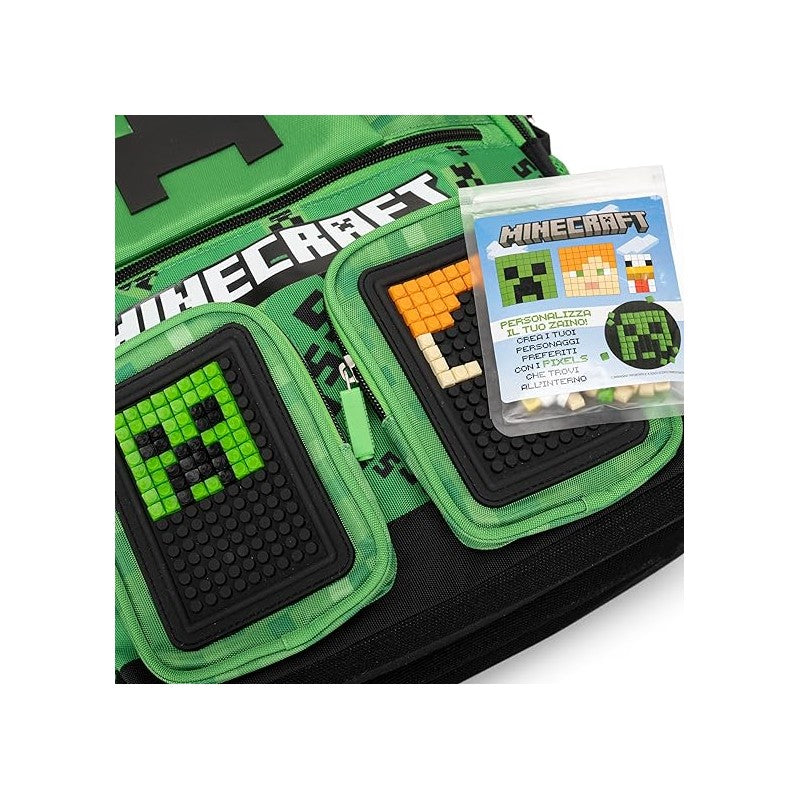 Minecraft - Zaino Scuola, Spallacci Regolabili E Imbottiti, 32x43hx23cm, Verde