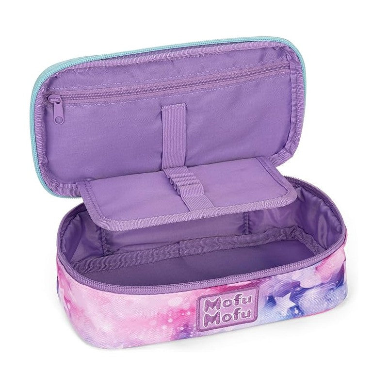 Mofu Mofu - Astuccio Ovale Con Divisorio Interno E Passanti Elastici, Pratica Chiusura A Zip, 22x7,5hx11 Cm, Lilla