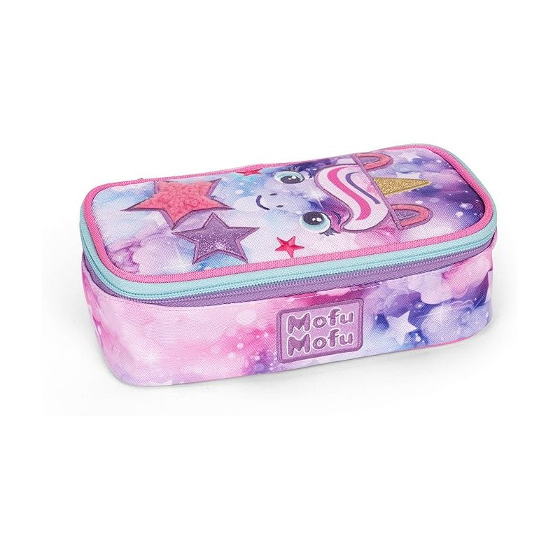 Mofu Mofu - Astuccio Ovale Con Divisorio Interno E Passanti Elastici, Pratica Chiusura A Zip, 22x7,5hx11 Cm, Lilla