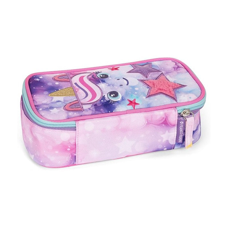 Mofu Mofu - Astuccio Ovale Con Divisorio Interno E Passanti Elastici, Pratica Chiusura A Zip, 22x7,5hx11 Cm, Lilla