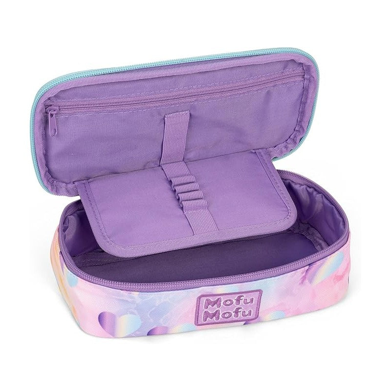 Mofu Mofu - Astuccio Ovale, Con Divisorio Interno E Passanti Elastici, Pratica Chiusura A Zip, 22x7,5hx11 Cm, Lilla