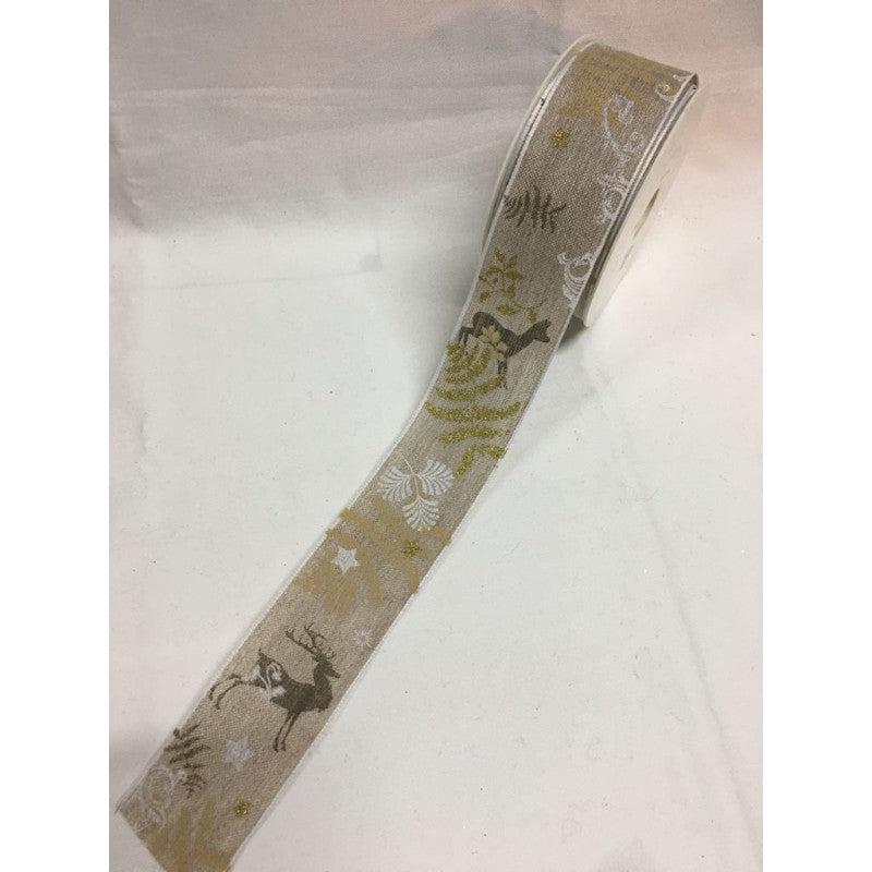 Nastro Decorato Con Renne E Foglie