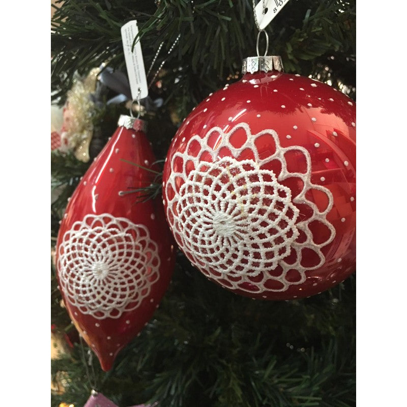 Palline E Puntali Rossi Con Merletto