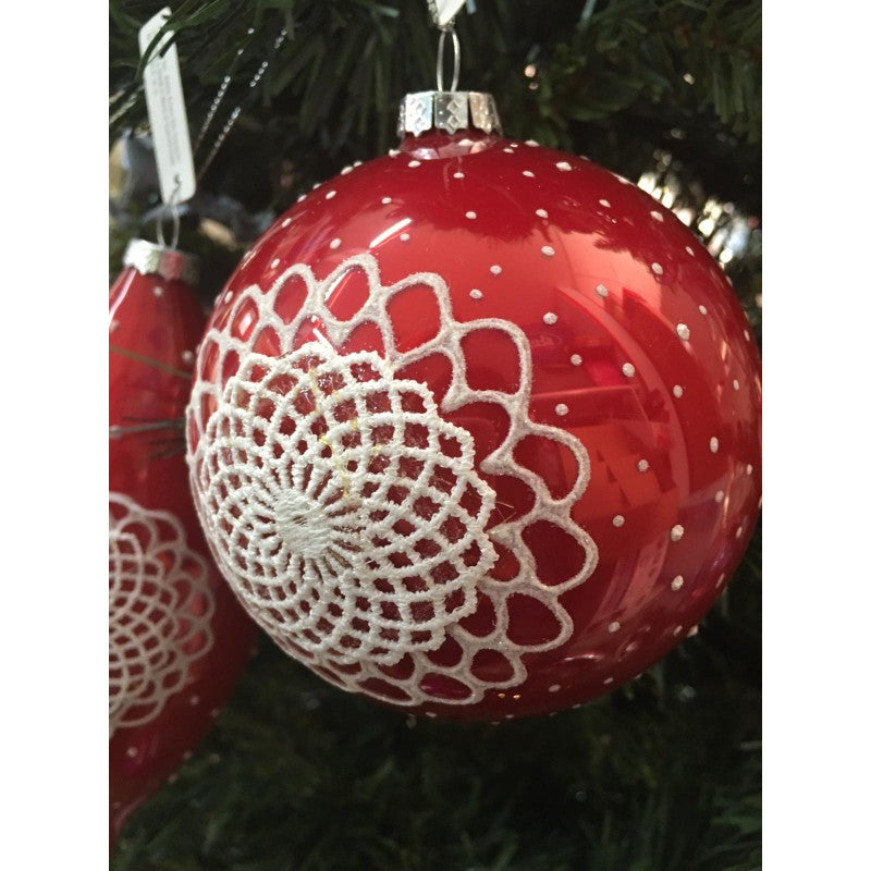 Palline E Puntali Rossi Con Merletto