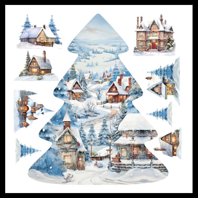 Panno Kraft 3d - Tessuto Stampato 45x45 Cm - Villaggio Sulla Neve - Art. Past003 - Renkalik