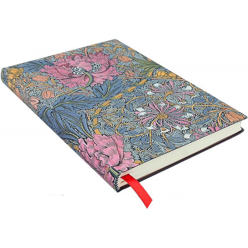 Paperblanks | 2025 Morris Caprifoglio Rosa | 18 Mesi Flexis | Midi | Settimanale Orizzontale