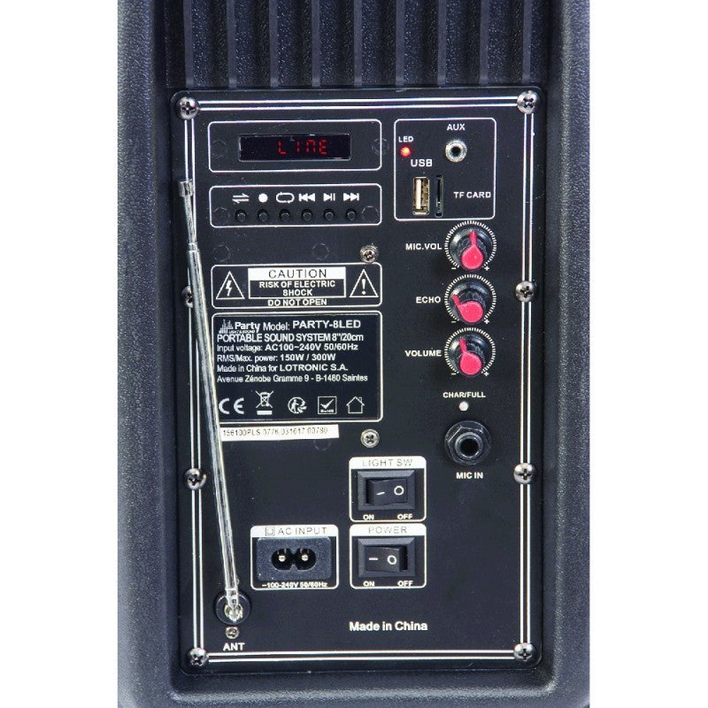 Party-8led - Diffusore Audio Portatile Con Usb, Bluetooth, Fm & Mic - 8"/20cm - 150 Watt Rms