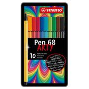 STABILO Pen 68 – Scatola in Metallo da 10 Pennarelli a Colori Assortiti