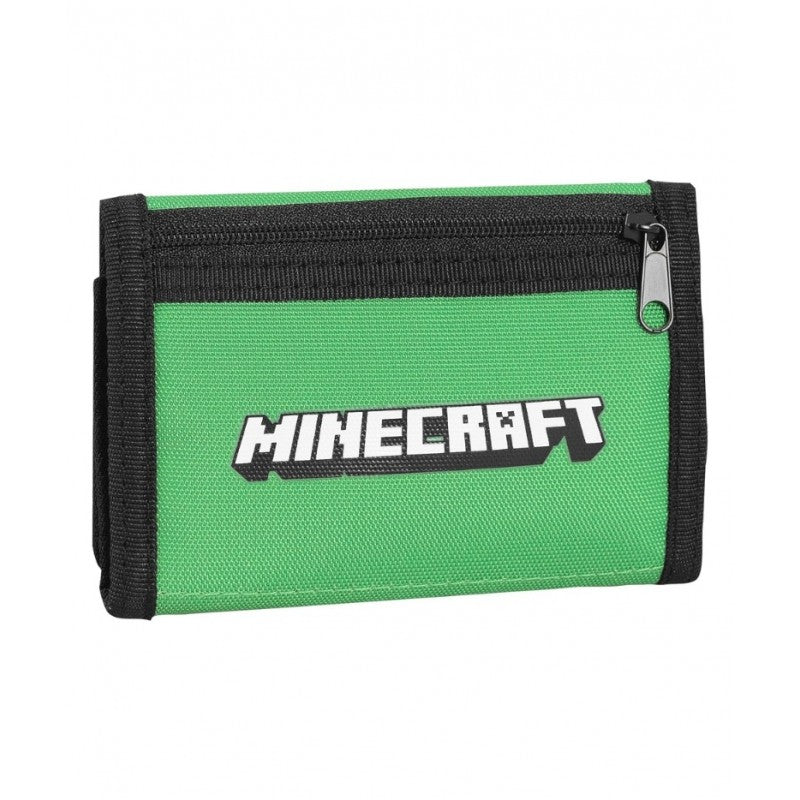 Portafoglio E Portamonete 3 Ante Minecraft , Chiusura In Velcro E Zip