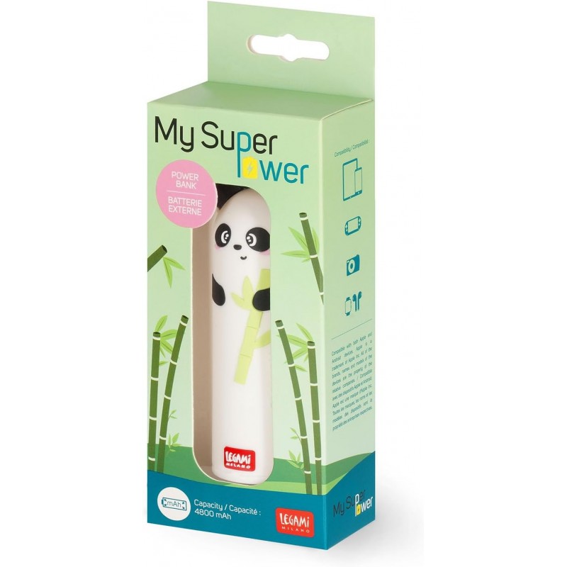 Power Bank Portatile Panda 4800 Mah Con Cavo Usb Tipo C Incluso - Legami