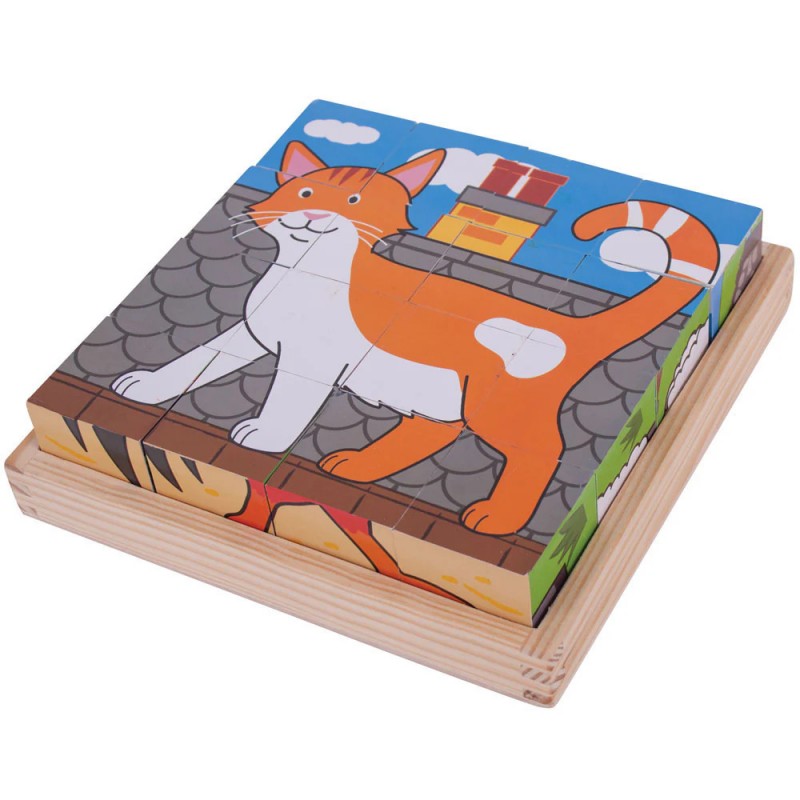 Puzzle Cubi In Legno "animali Della Fattoria" - Bigjigs Toys