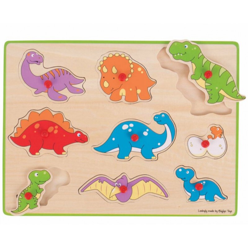 Puzzle Dinosauri Con Pomelli In Legno - Bigjigs Toys