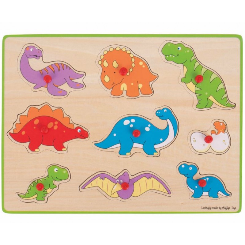Puzzle Dinosauri Con Pomelli In Legno - Bigjigs Toys