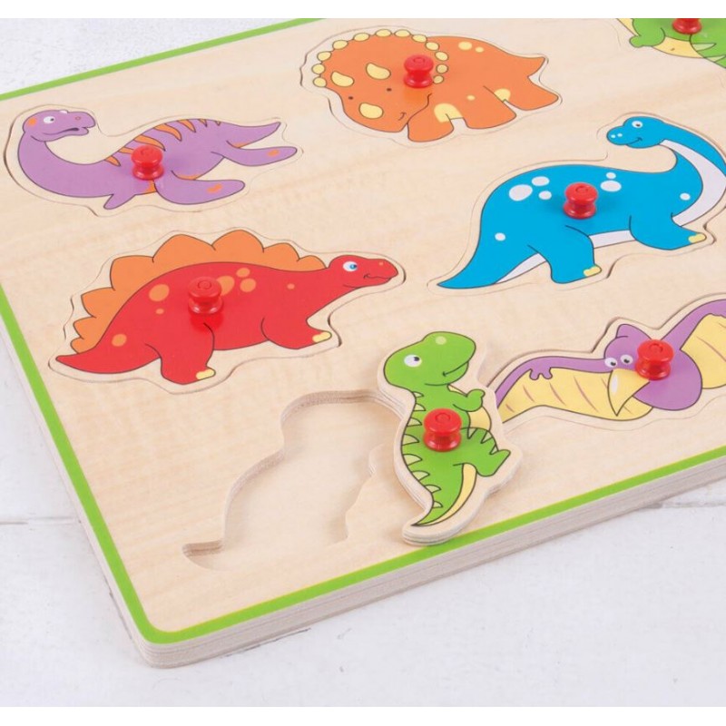 Puzzle Dinosauri Con Pomelli In Legno - Bigjigs Toys