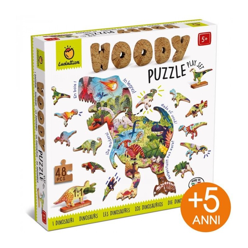 Puzzle In Legno Dinosauri Woody 48pz - Ludattica