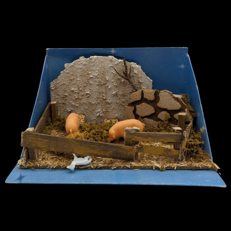 Recinto Con Maialini Per Presepe 20x14x11 Cm Con Riproduttore Del Verso