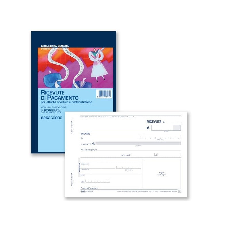 Ricevute Di Pagamento Per Attività Sportive Dilettantistiche - Blocco 50/50 Fogli Autoricalcanti - 11,5x16,5 Cm