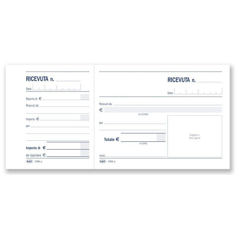 Ricevute Generiche Di Denaro, Madre - Figlia - Blocco 100 Fogli - 2 Tagliandi - 10x21,5 Cm