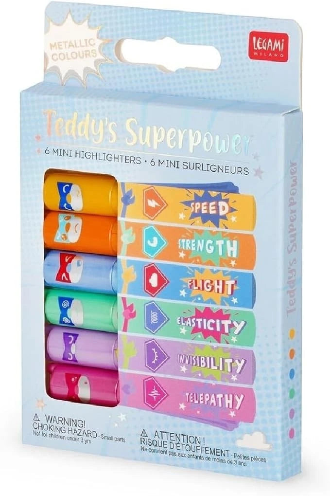 SET OF 6 MINI HIGHLIGHTERS - TEDDY'S SUPERPOWER