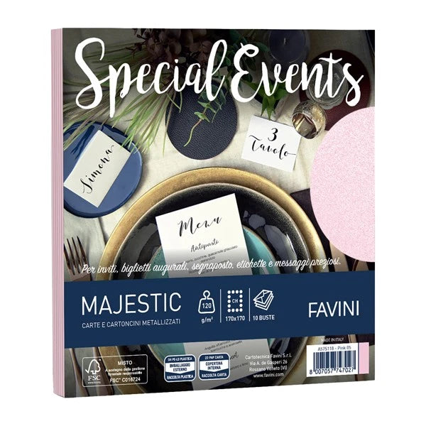 Buste metallizzate Favini Special Events, 10 buste,  120 g/m², formato 17X17 cm