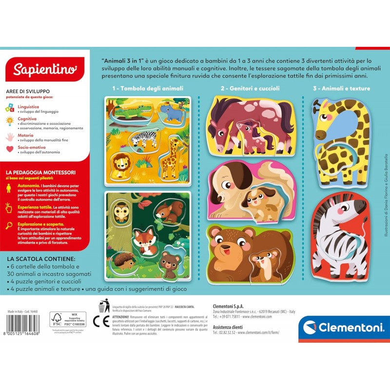 Sapientino Animali 3in1 - Tessere Sagomate Mamme Cuccioli E Schede Illustrate