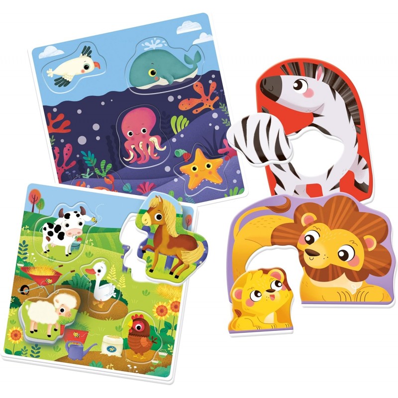 Sapientino Animali 3in1 - Tessere Sagomate Mamme Cuccioli E Schede Illustrate