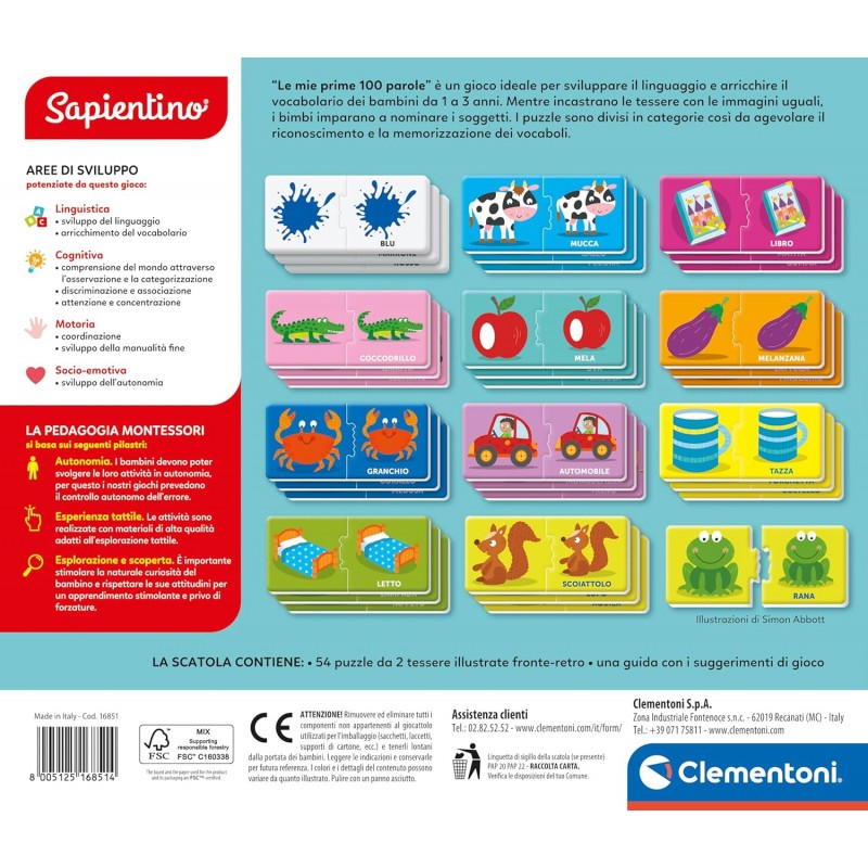 Sapientino Montessori Le Mie Prime 100 Parole Puzzle, Flashcards - Clementoni