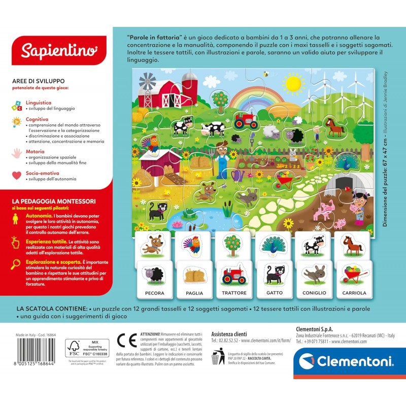 Sapientino Montessori Parole In Fattoria Flashcards, Puzzle, Schede Educative - Clementoni