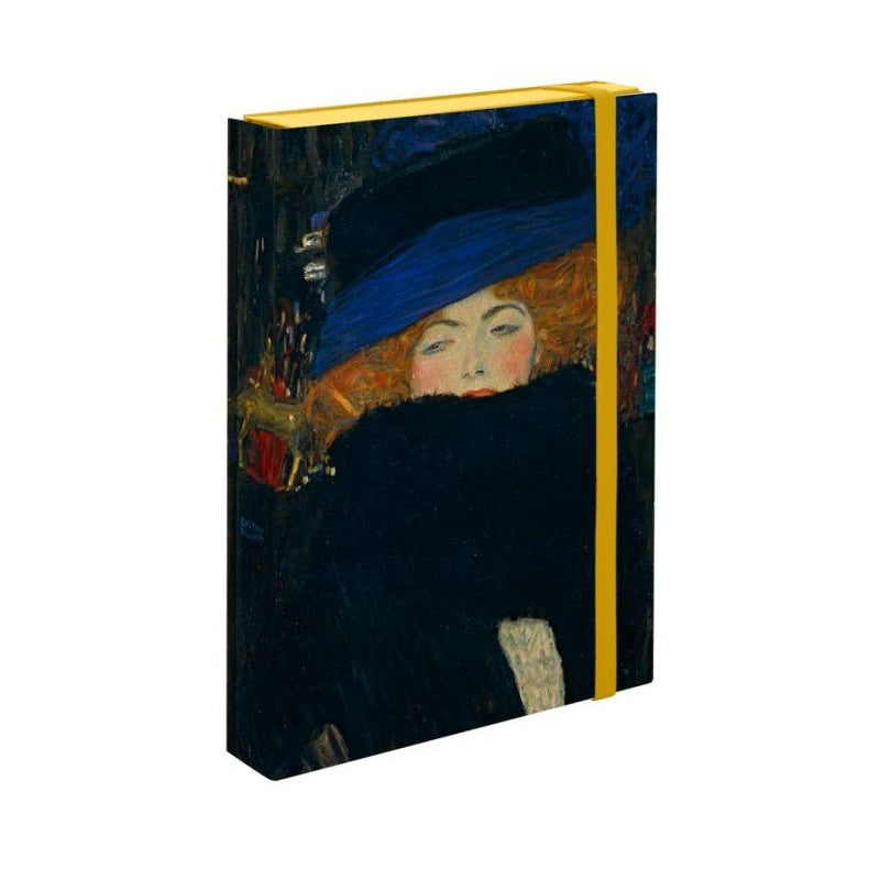 Scatola Progetti Con Elastico Image - Dorso 5 Cm - 33x25 Cm - G.klimt - Signora Con Cappello E Boa Di Piume