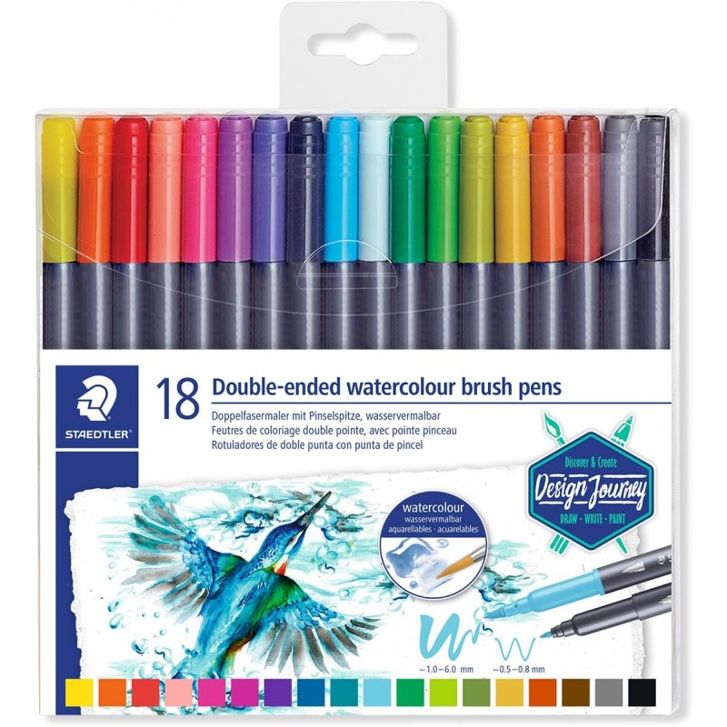 Set 18 Pennarelli Brush Acquerellabili A Doppia Punta Fine E Pennello - Staedtler