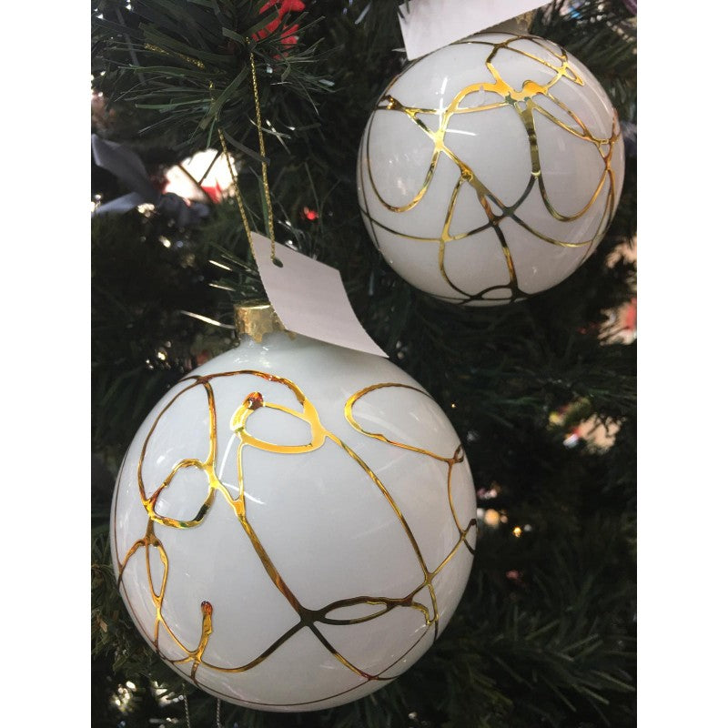 Set 2 Palline Bianche E Oro