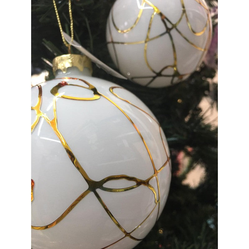 Set 2 Palline Bianche E Oro